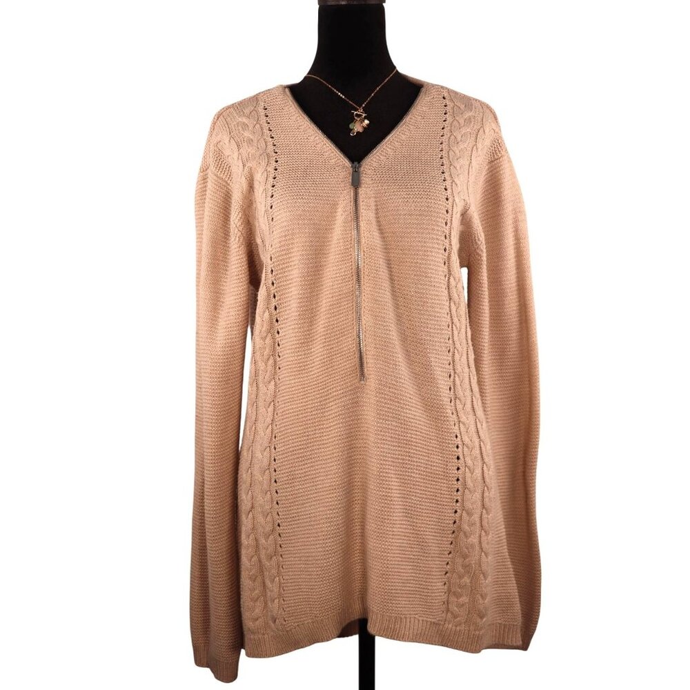 New York & Company Women's Knit Sweater with Zip Front & Cable Detail‎ Size M